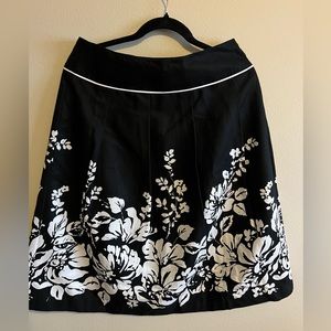 Fit and Flair Covington Black and White Floral Pleated Skirt